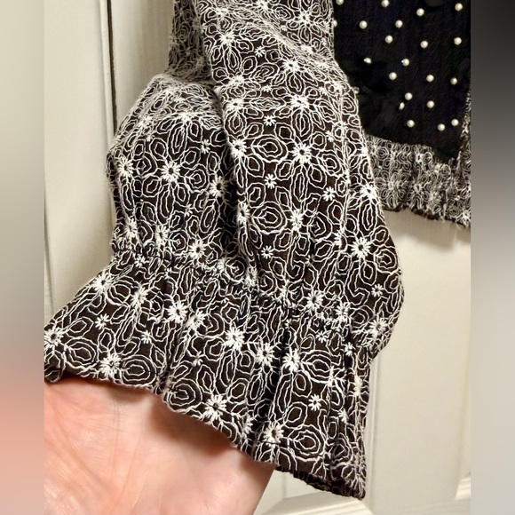 POL Eyelet Flower Pearl Detail Lace Patchwork Shirt or Shacket. - Picture 5 of 12